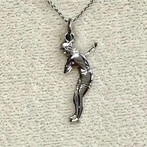 Vintage Sterling Silver Lady Golfer Charm Pendant Jewelry 18”Necklace Boxed